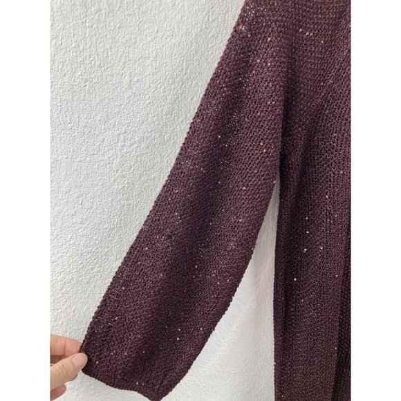 *New INC International Concepts Open Knit Sequin Sweater Womens Size XS Burgundy - Picture 6 of 9